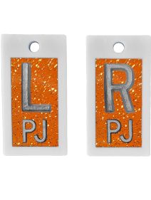 Plastic Markers 5/8" L&R (Orange Glitter)