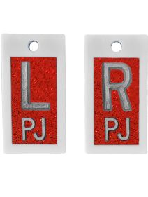 Plastic Markers 5/8" L&R (Red Glitter)