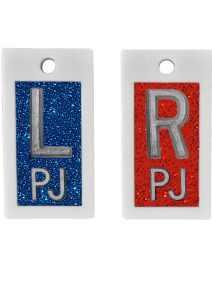 Plastic Markers 5/8" L&R (Blue Red Glitter)