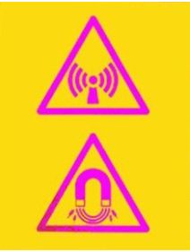 Silk Screened Sign Non Ionising Radiation and Magnet Field Symbols